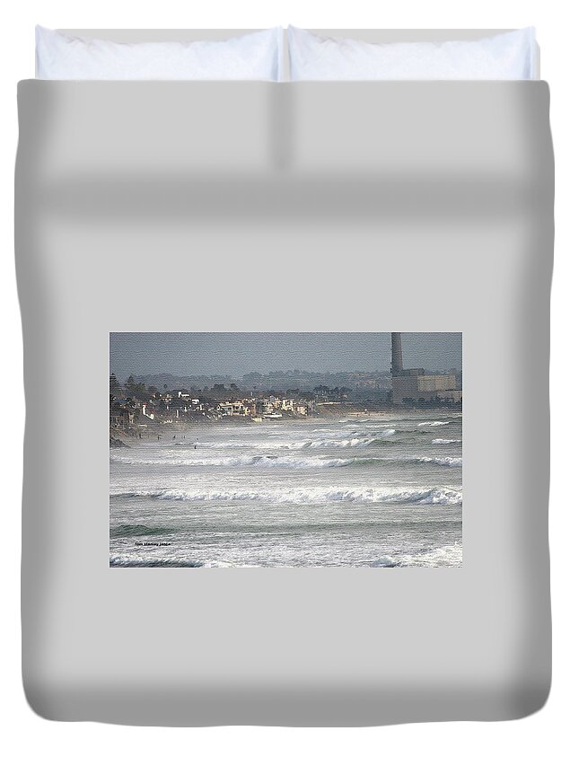 Oceanside California South From Pier Duvet Cover featuring the digital art Oceanside California South From Pier by Tom Janca