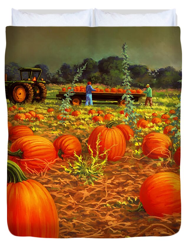 Agriculture Duvet Cover featuring the painting October Harvest by Hans Neuhart