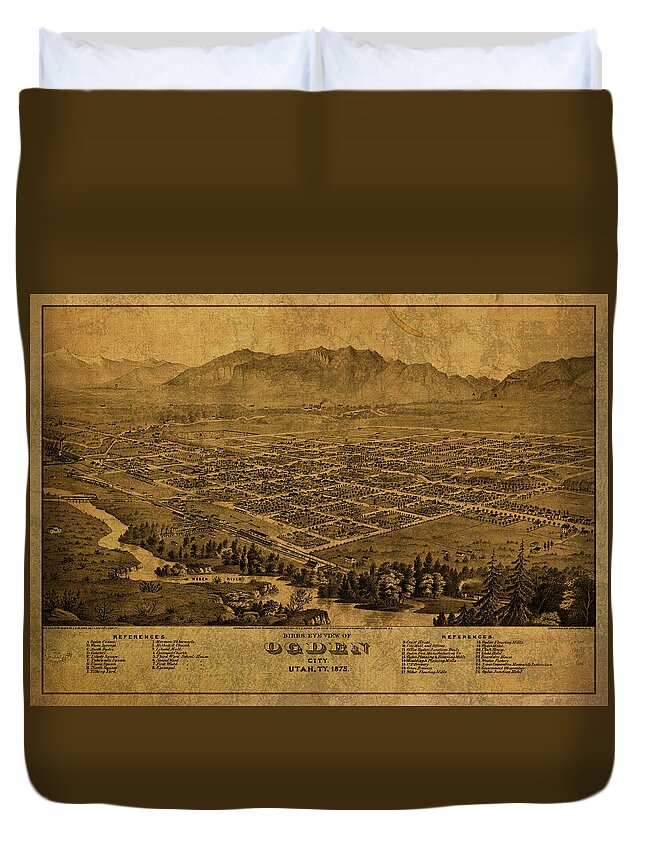 Ogden Duvet Cover featuring the mixed media Ogden Utah Vintage City Street Map 1885 by Design Turnpike