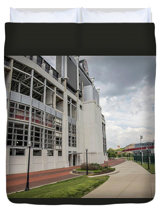Big Ten Duvet Cover featuring the photograph Ohio Stadium and Lights by John McGraw