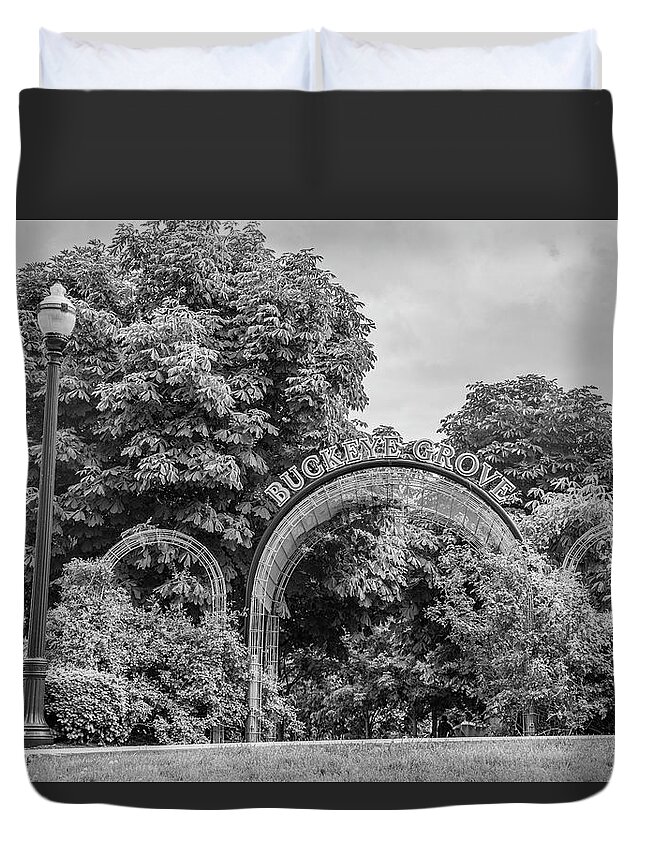 Big Ten Duvet Cover featuring the photograph Ohio State University Black and White Buckeye Grove by John McGraw