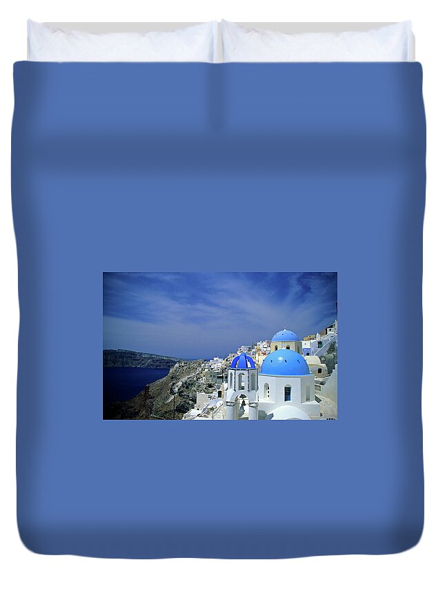 Greek Culture Duvet Cover featuring the photograph Oia, Santorini by Jacobh