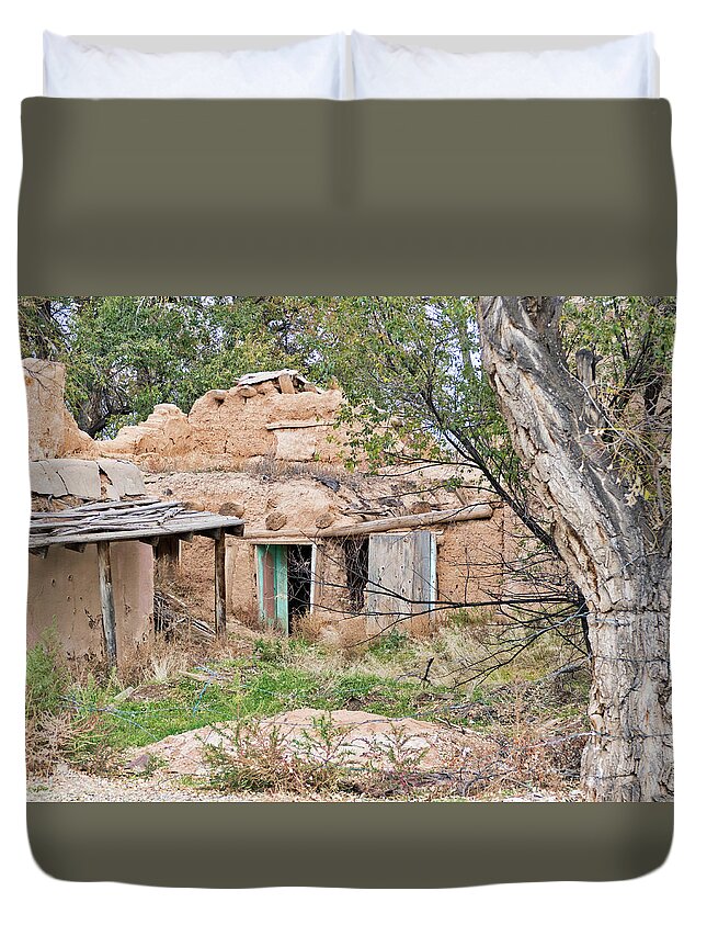 Taos Duvet Cover featuring the photograph Old Buildings in Ranchos de Taos by Segura Shaw Photography
