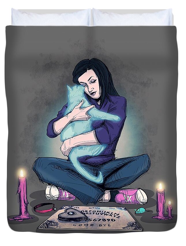Ouija Duvet Cover featuring the drawing Old Friend by Ludwig Van Bacon