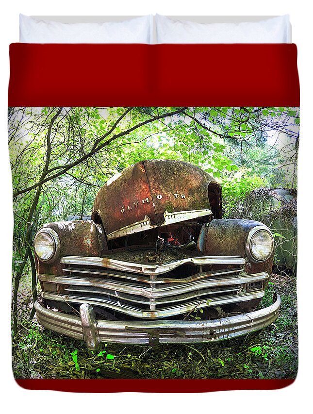1947 Duvet Cover featuring the photograph Old Rusty 1949 Plymouth by Debra and Dave Vanderlaan