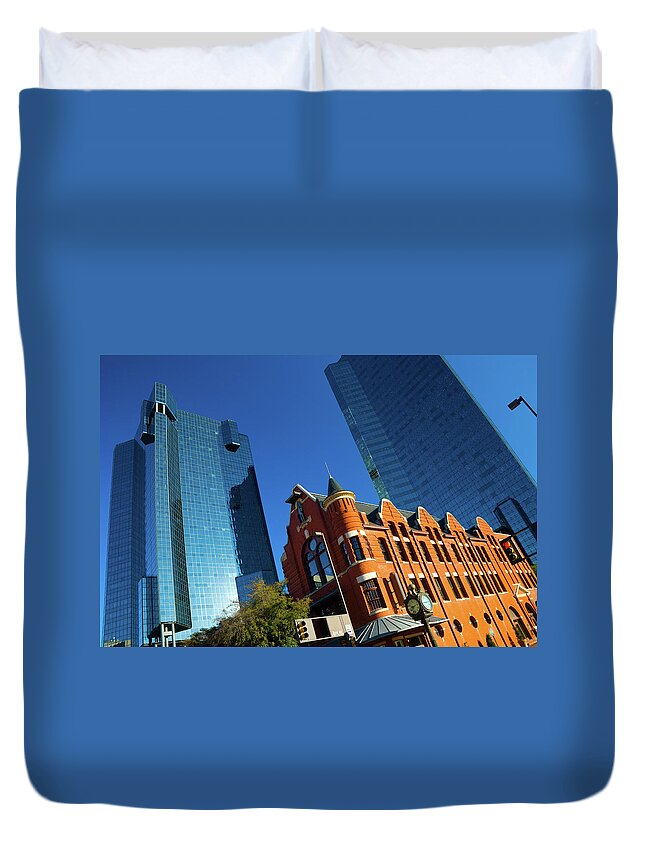 Downtown District Duvet Cover featuring the photograph Old Vs New Fort Worth Glass Buildings by Davel5957