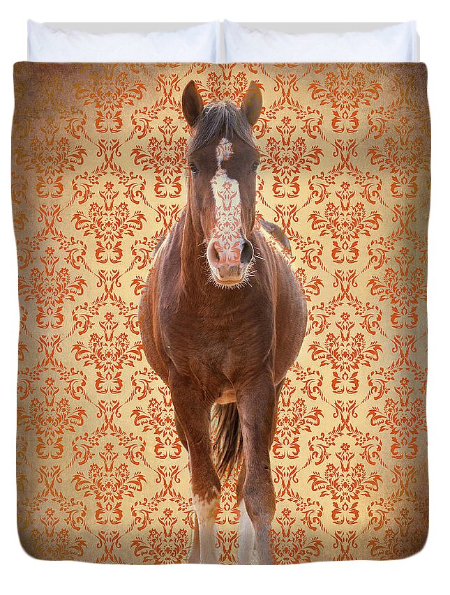 Wild Horses Duvet Cover featuring the photograph On his way by Mary Hone