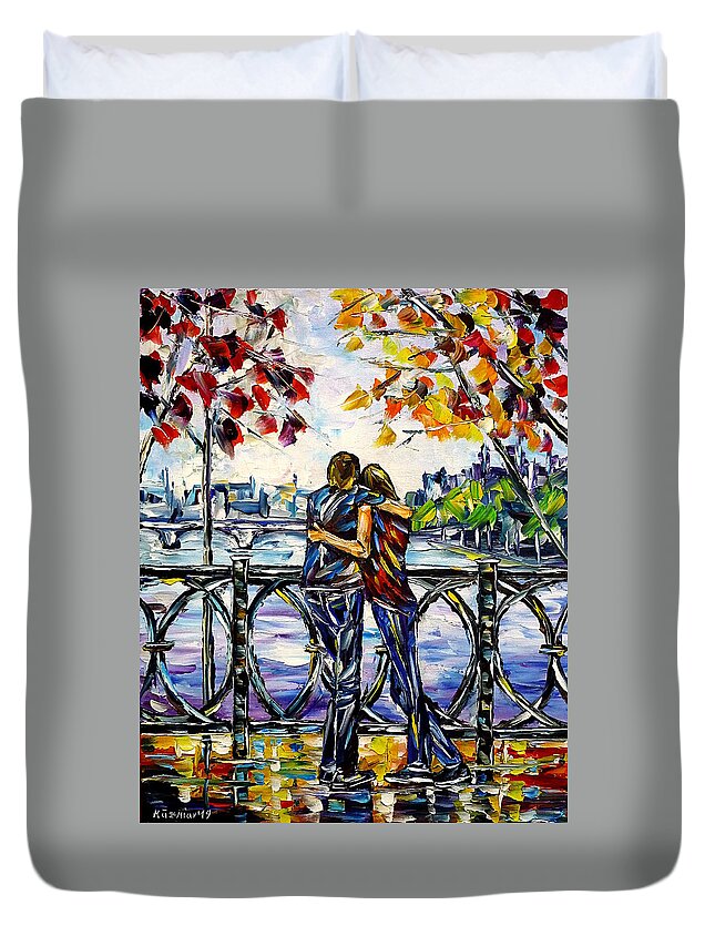 I Love Paris Duvet Cover featuring the painting On The Paris Bridge by Mirek Kuzniar