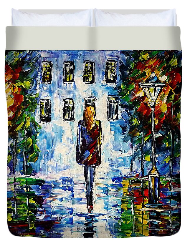 Nightly Scenery Duvet Cover featuring the painting On The Way Home by Mirek Kuzniar