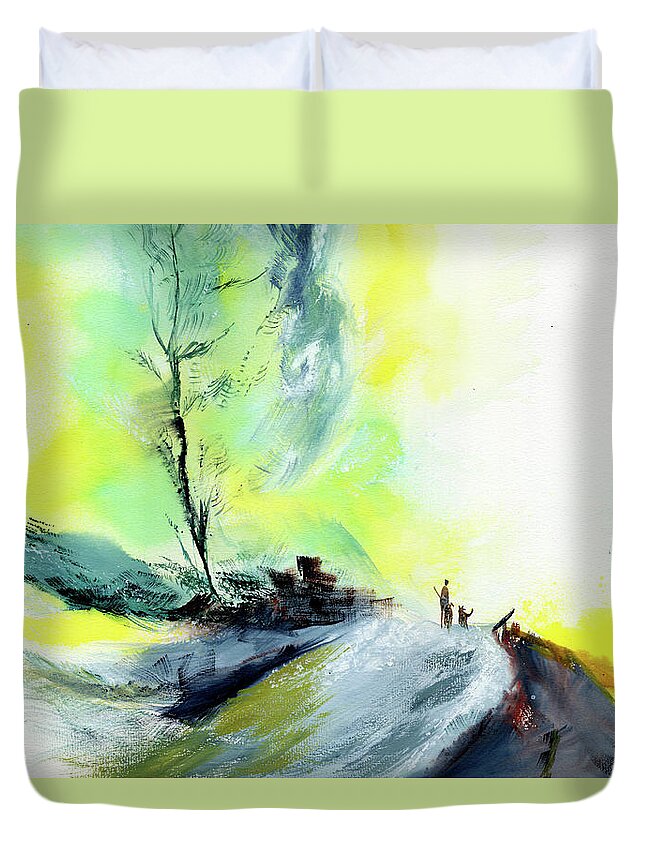 Nature Duvet Cover featuring the painting On the way to office by Anil Nene