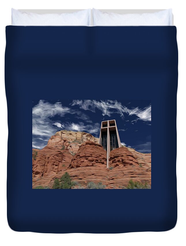 Chapel Duvet Cover featuring the photograph On This Rock by Hans Brakob