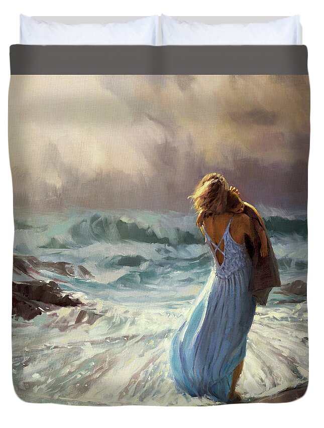Ocean Duvet Cover featuring the painting On Watch by Steve Henderson