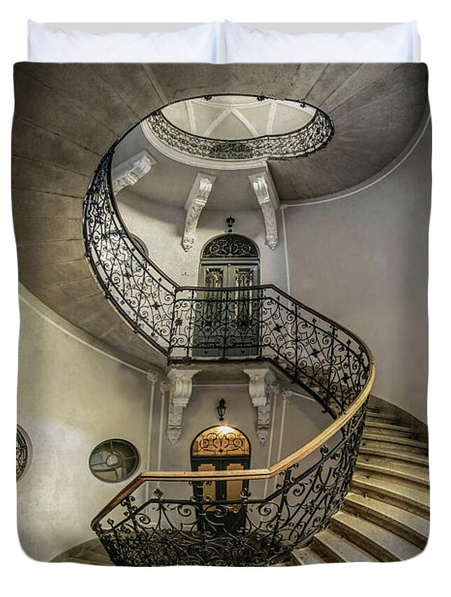 Staircase Duvet Cover featuring the photograph Once an abandoned staircase by Jaroslaw Blaminsky