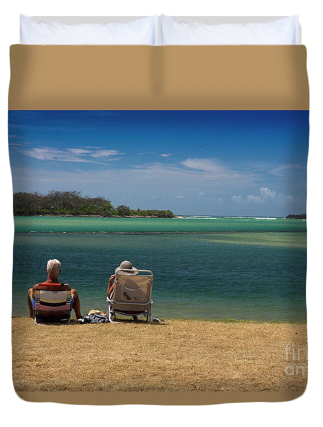 Couple At Beach Duvet Cover featuring the photograph One fine day by Sheila Smart Fine Art Photography