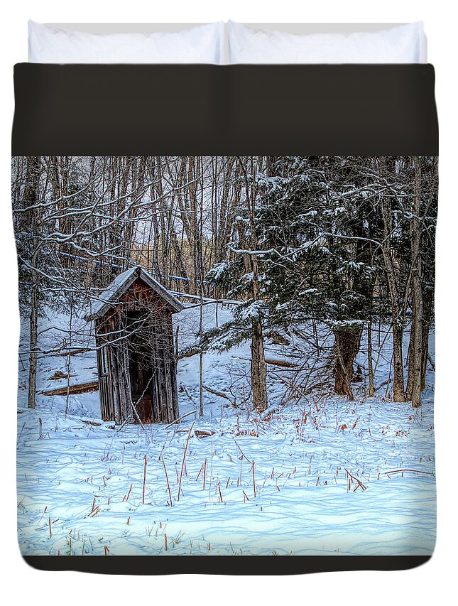 Outhouse Duvet Cover featuring the photograph One seat no waiting by Jeff Folger