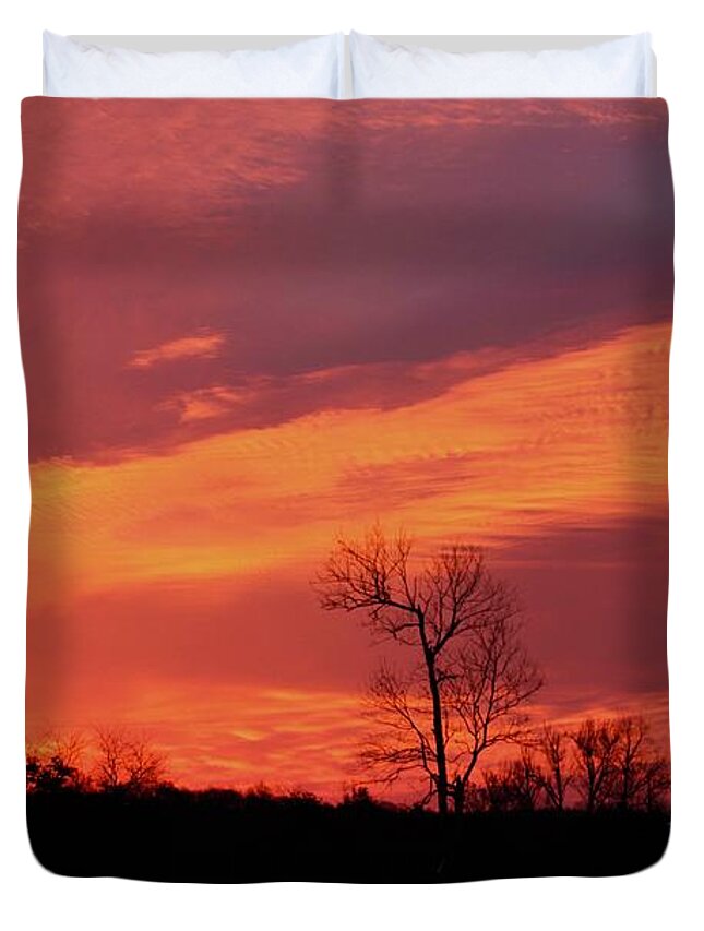 Winter Duvet Cover featuring the photograph One Snowy Morning at the break of Dawn by M E