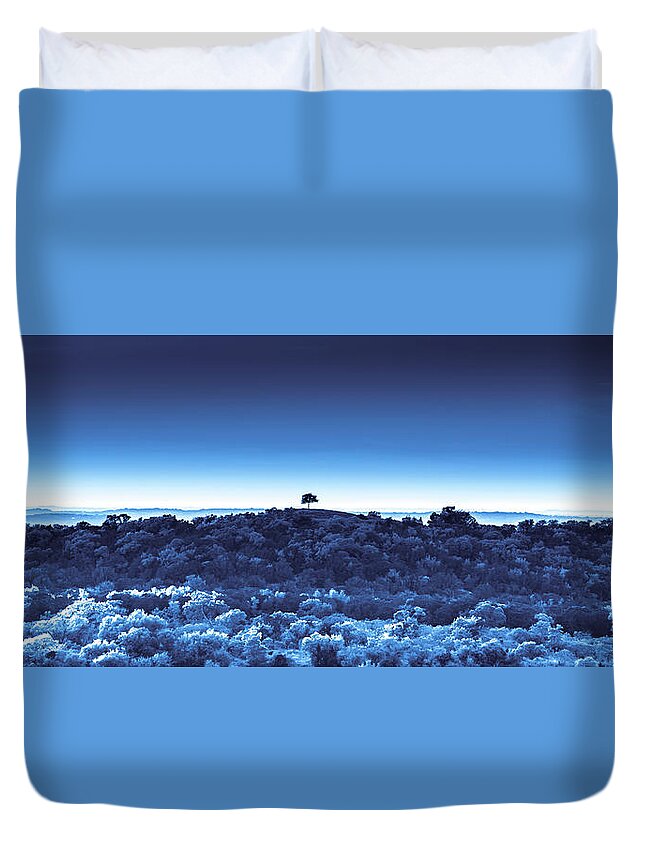  Duvet Cover featuring the digital art One Tree Hill -Blue -2 by Darryl Dalton