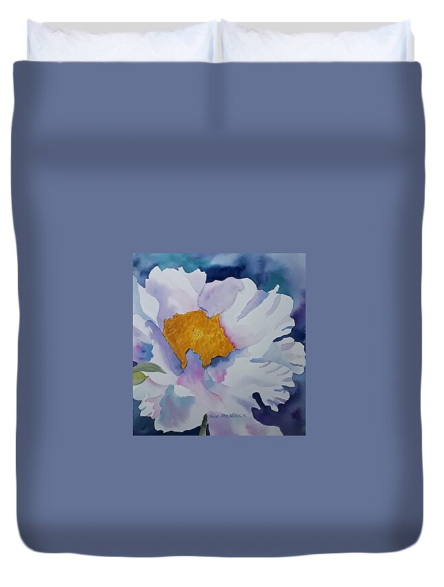 Floral Duvet Cover featuring the painting One White Flower by Ann Frederick