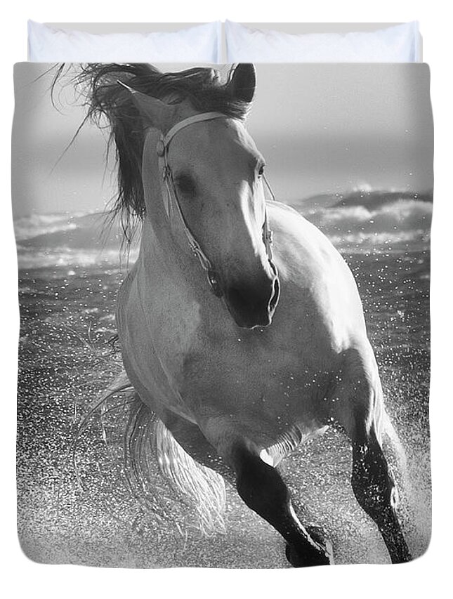 Stallion Duvet Cover featuring the photograph One with the Sea by Jody Miller