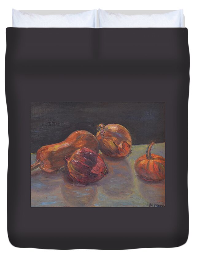 Still Life Duvet Cover featuring the painting Onions and Squash by Beth Riso