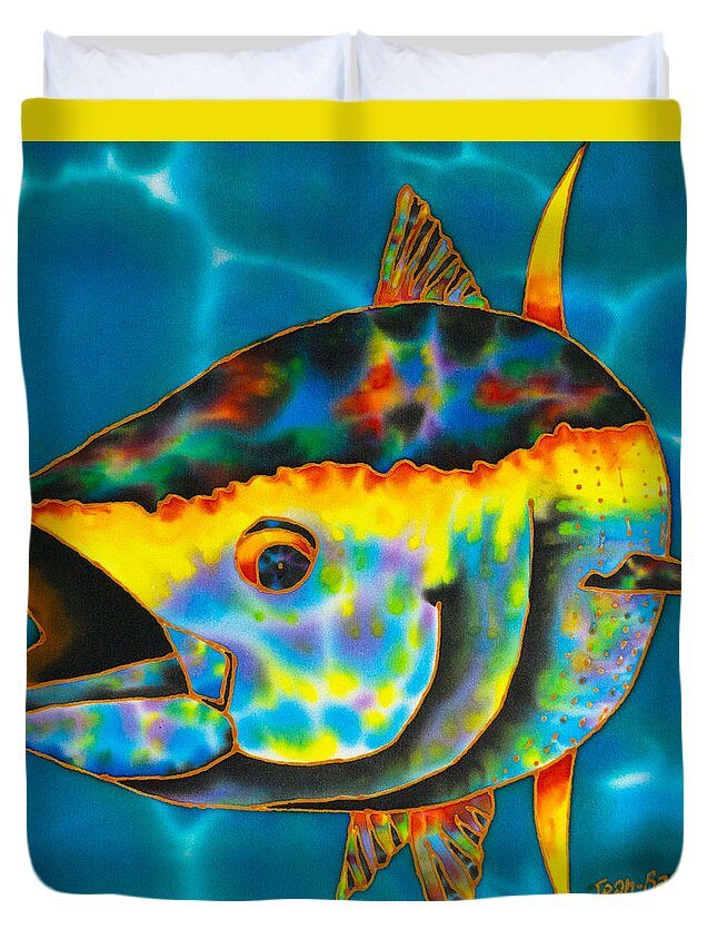 Saltwater Fish Duvet Cover featuring the painting Opal Tuna by Daniel Jean-Baptiste