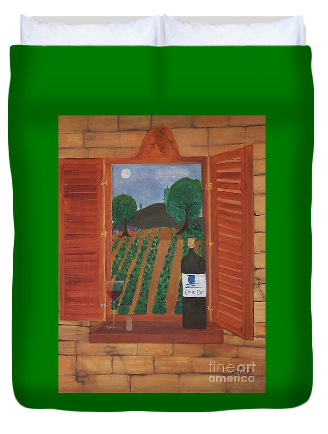 Wine Duvet Cover featuring the painting Opus One Napa Sonoma by Artist Linda Marie
