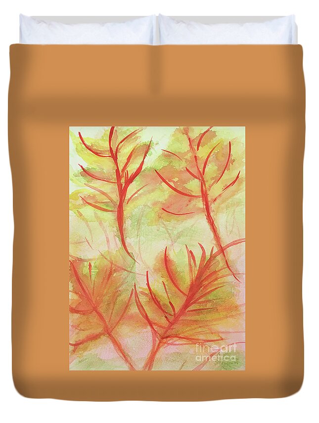 Fall Season Collection By Annette M Stevenson Duvet Cover featuring the painting Orange Fanciful Leaves by Annette M Stevenson