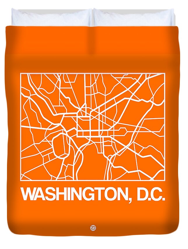 Unique Collection Of City Street Maps. American Cities Duvet Cover featuring the digital art Orange Map of Washington, D.C. by Naxart Studio