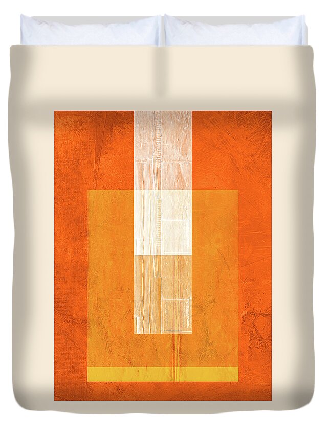 Abstract Duvet Cover featuring the painting Orange Paper II by Naxart Studio