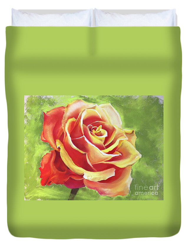  Duvet Cover featuring the painting Orange Rose by Angela Armano