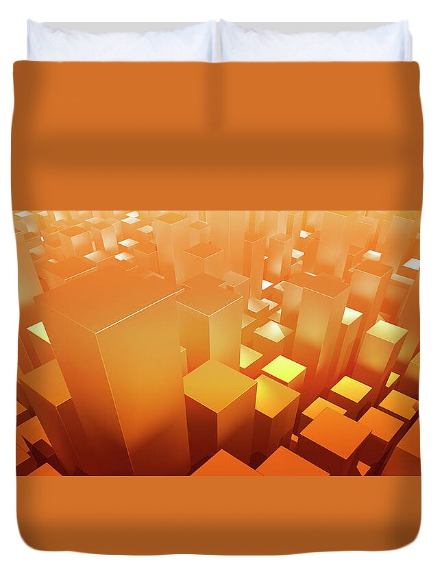 Rectangle Duvet Cover featuring the digital art Orange Three Dimensional Rectangular by Ralf Hiemisch