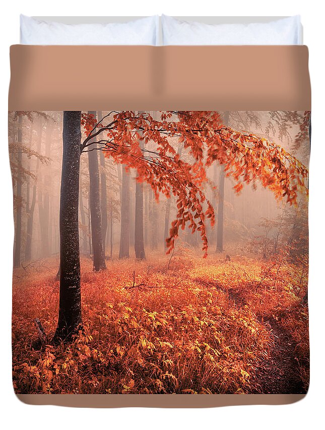 Mountain Duvet Cover featuring the photograph Orange Wood by Evgeni Dinev
