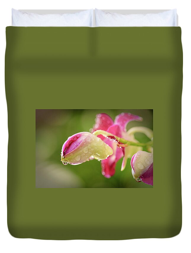Bud Duvet Cover featuring the photograph Orchid Buds by By Khantipol Kasemsant