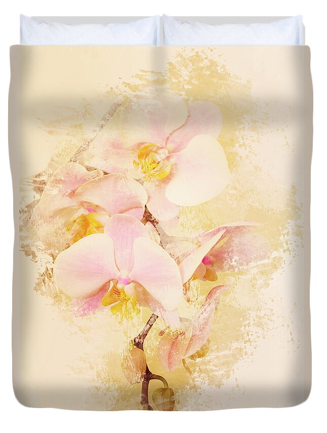 Phalaenopsis Duvet Cover featuring the photograph Orchids by Angie Tirado