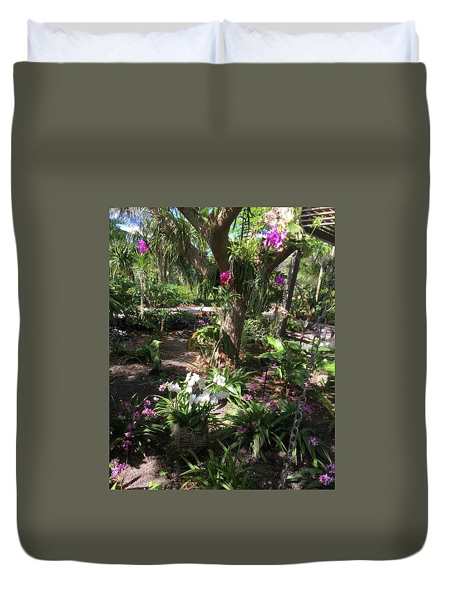Orchids Duvet Cover featuring the photograph Orchids in Bloom in the Tropics by Susan Grunin