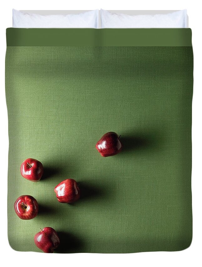 Sparse Duvet Cover featuring the photograph Organic Apples by Monica Rodriguez