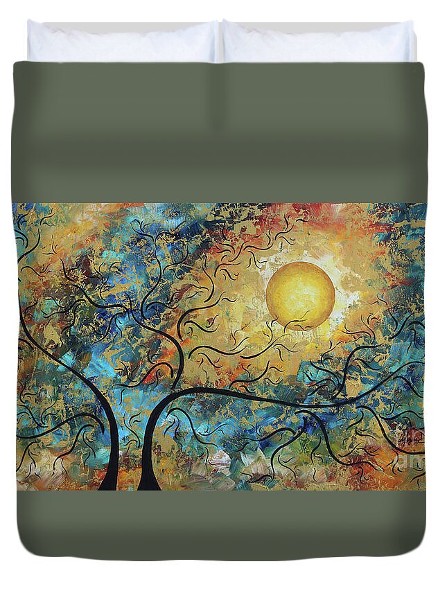 Original Duvet Cover featuring the painting Original MADART Metallic Gold Abstract Landscape Moon Painting BREATHTAKING by Megan Duncanson by Megan Aroon