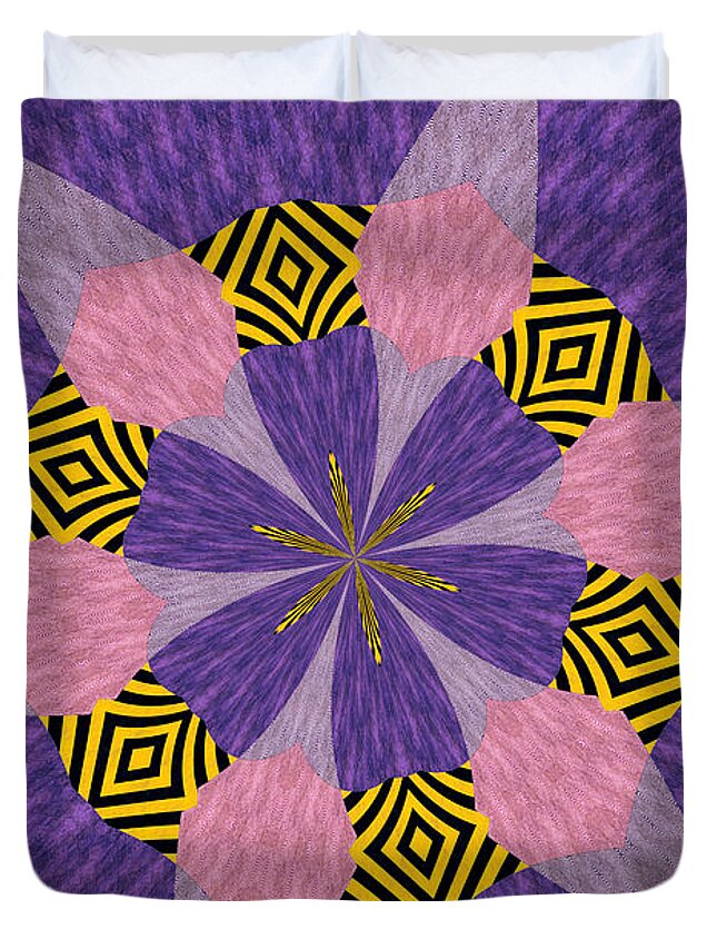 Purple Duvet Cover featuring the mixed media Ornament Number 69 by Alex Caminker