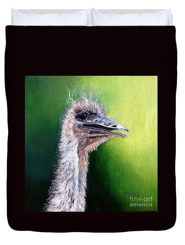 Genus Struthio Duvet Cover featuring the painting Ostrich by Marilyn McNish