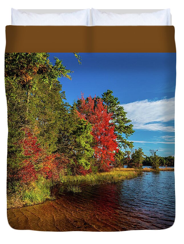 Fall Duvet Cover featuring the photograph Oswego Lake Pinelands by Louis Dallara