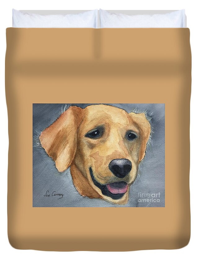 Golden Retriever Duvet Cover featuring the painting Our Best Friend Josie by Sue Carmony