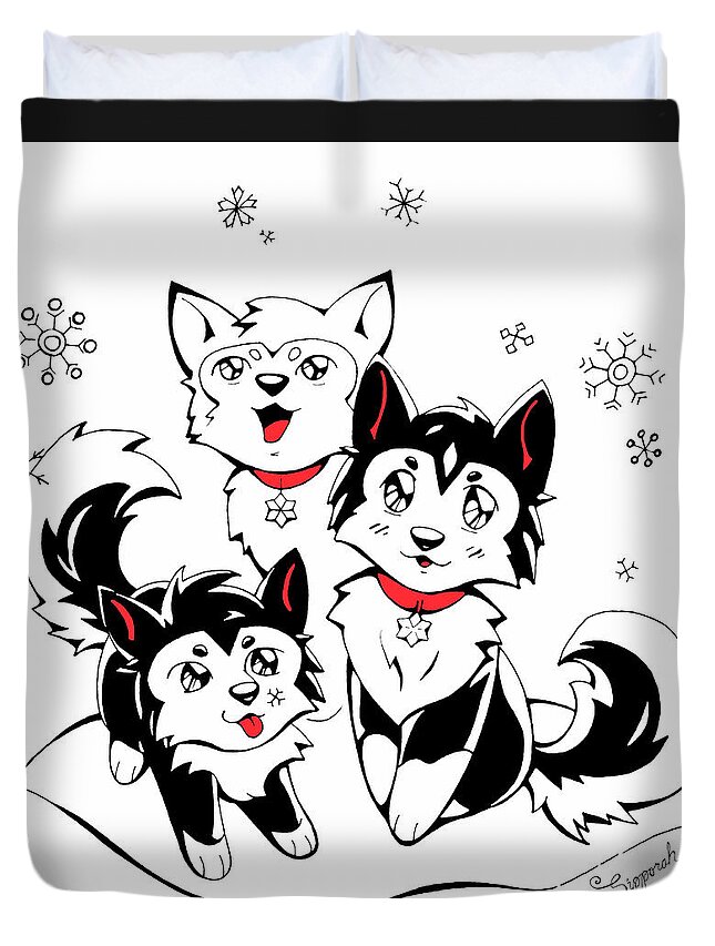 Art Duvet Cover featuring the drawing Our First Snow Part II by Sipporah Art and Illustration