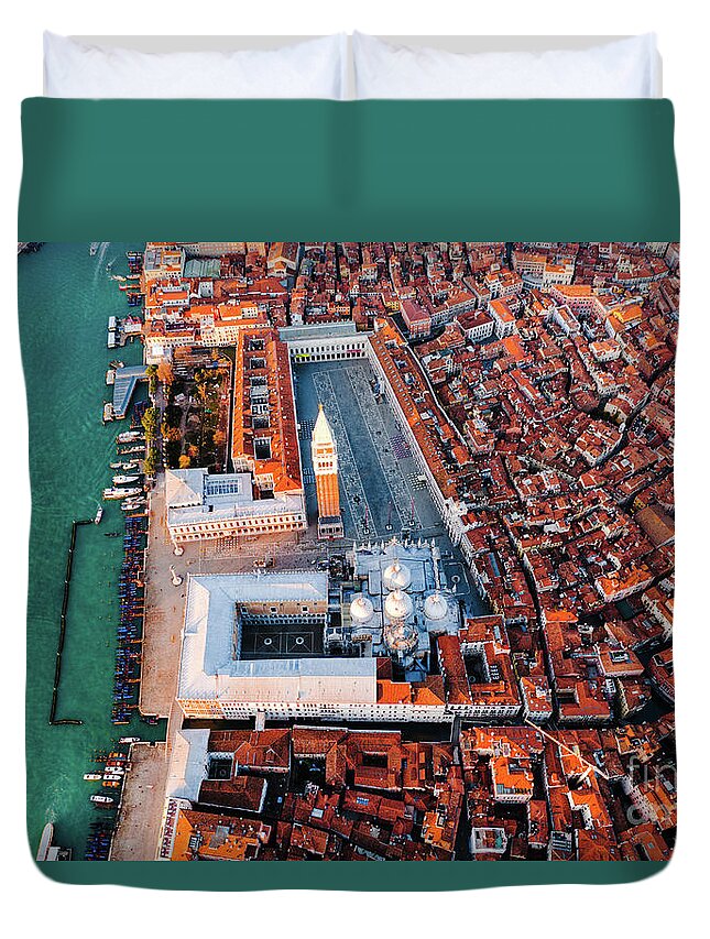 Aerial Duvet Cover featuring the photograph Overhead of St Mark's square, Venice, Italy by Matteo Colombo