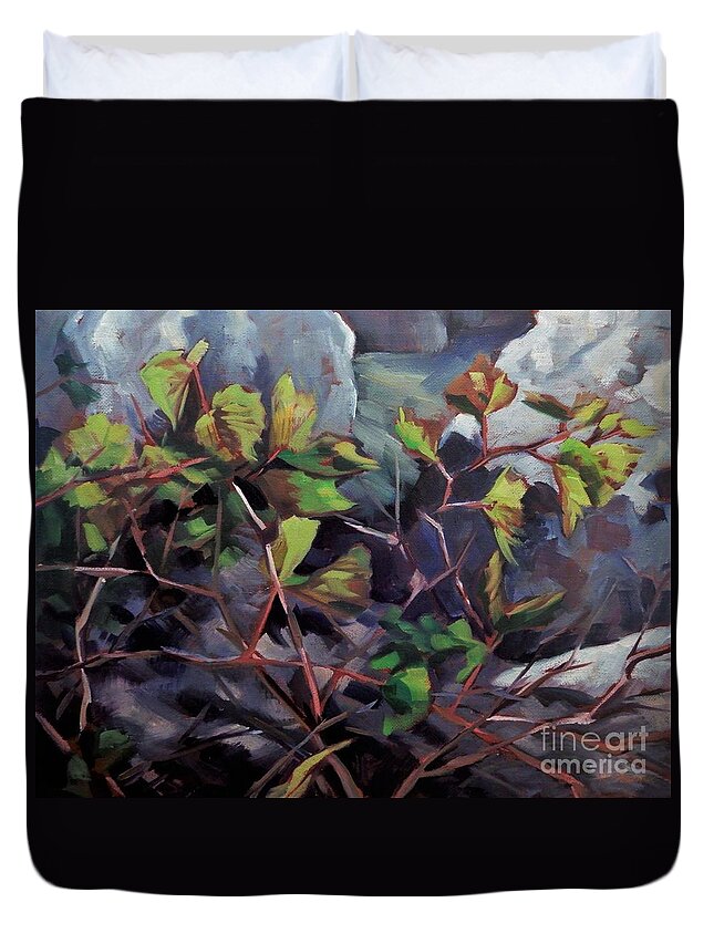 Plant Duvet Cover featuring the painting Overtaking the Shore by K M Pawelec