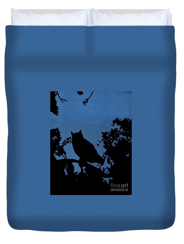 Owl Duvet Cover featuring the drawing Owl at Night by D Hackett