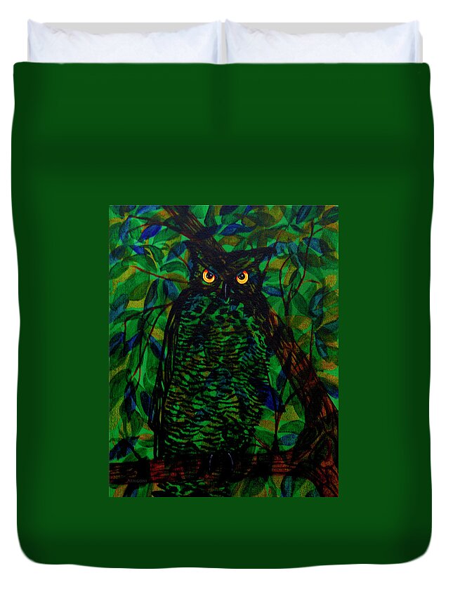 Owl Duvet Cover featuring the painting Owl by David Arrigoni