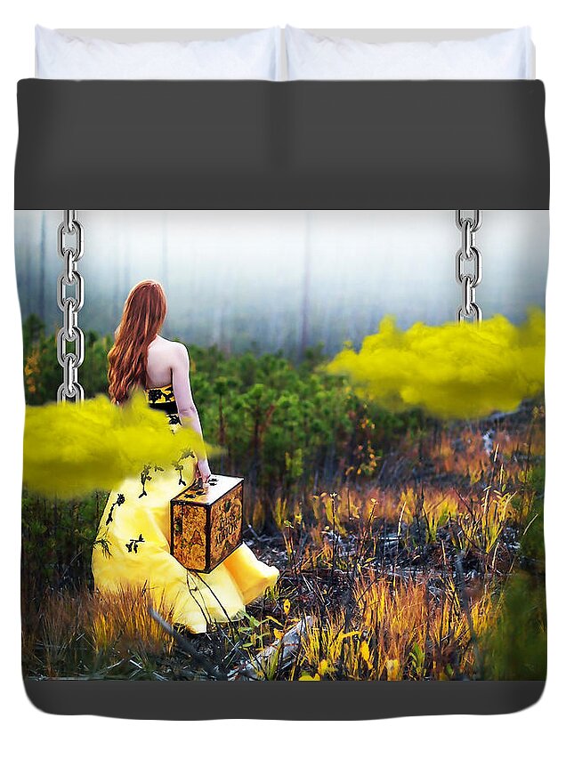 Yellow Duvet Cover featuring the mixed media Oz by Marvin Blaine