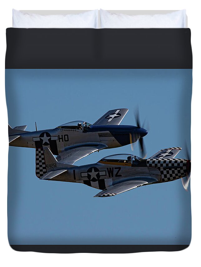 P-51 Mustang Duvet Cover featuring the photograph P-51 Mustangs Helen and Mary by Airpower Art
