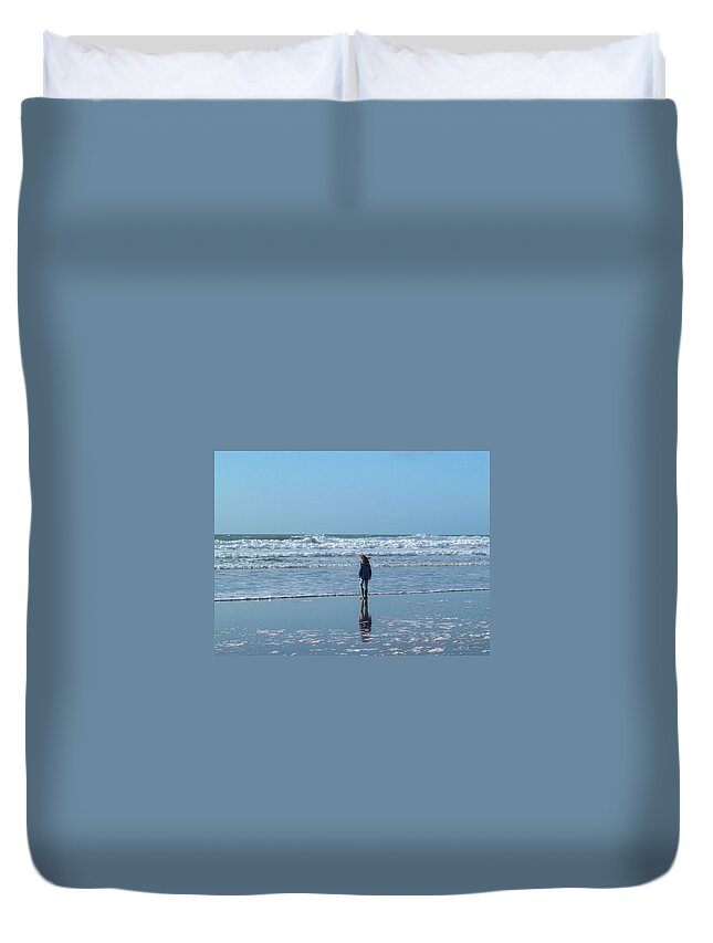 Girl Duvet Cover featuring the photograph Paddling At Sandymouth Beach North Cornwall by Richard Brookes
