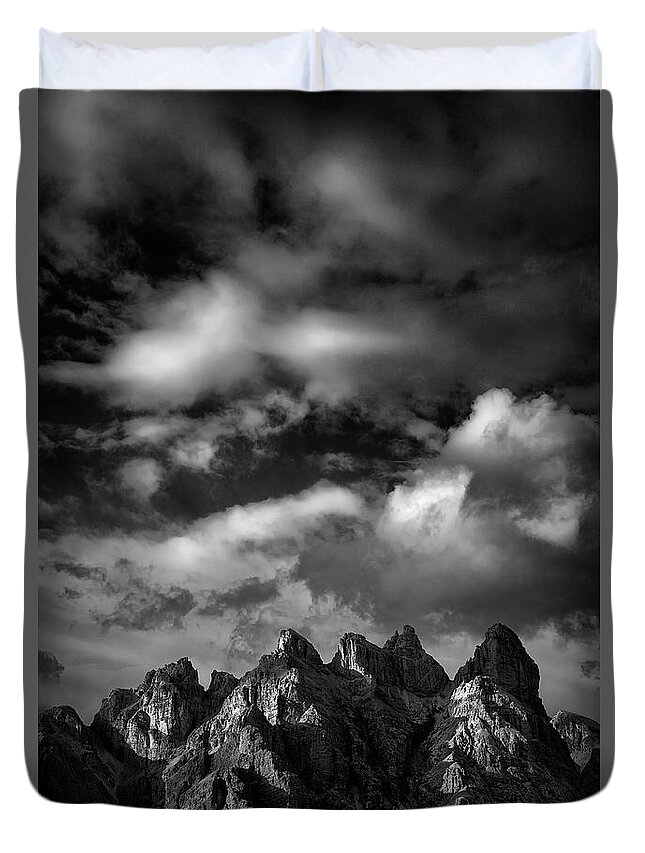 Black And White Duvet Cover featuring the photograph Painted Dolomites by Jon Glaser